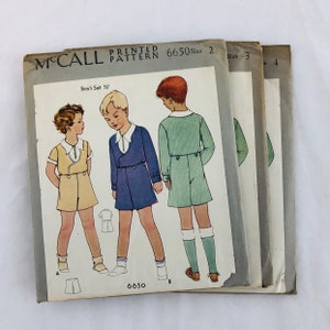 1930&#39;s Boy&#39;s Suit Shirt and Shorts Trousers Sewing Pattern Vintage Art Deco McCall 6650 Size 2 3 4 Thirties 30s Antique Factory Folded