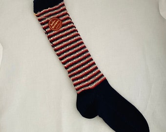 NOS 1940’s Socks Patriotic Knit Red White Blue Striped Stripes Men Women German Coated Nylon Blended Yarn Size Small Adult or Large Teen
