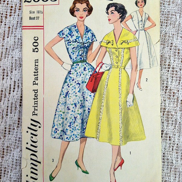 1957 Simplicity Sewing Pattern 2003  Misses & Women's  Size 16 1/2 Bust 37 COMPLETE 7-75 MAD MEN