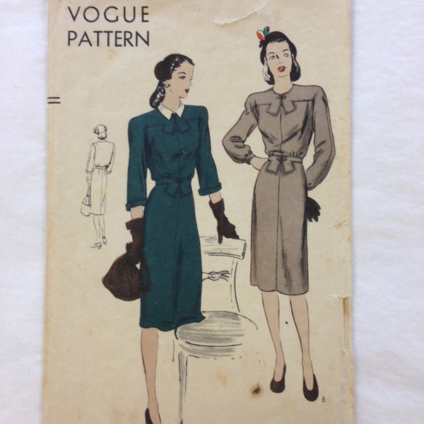 Vintage 1940s Dress VOGUE Sewing Pattern 5040 Bust 34 Hip 37 skirt sleeves 40s