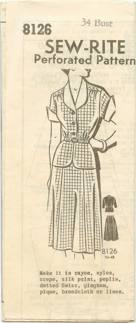 Items similar to Sew Rite 8126 Vintage Sewing Pattern 1950s Ladies Suit ...