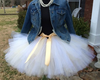 Bridal beige and white tutu for waist up to 34 1/2" great for Halloween, Birthdays, Dance and Bachelorette parties