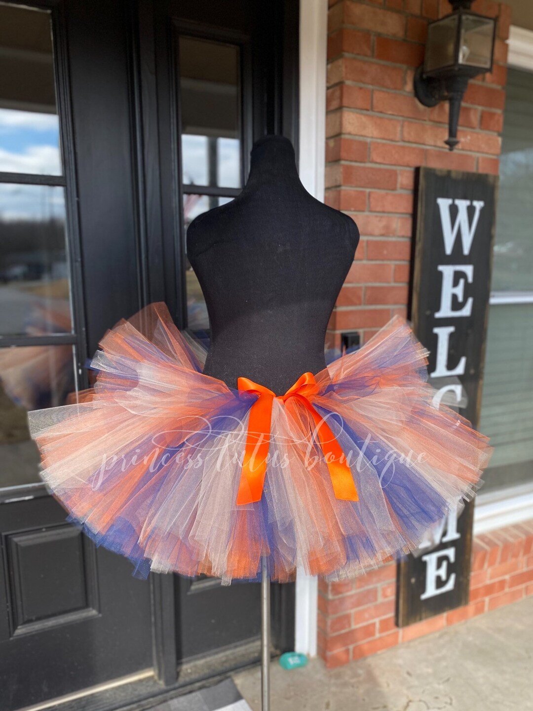 Orange, Navy and Beige Adult Tutu W/ Orange Ribbon, Maternity Tutu