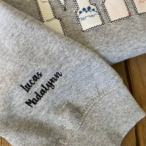 Adding names to sweatshirt sleeve