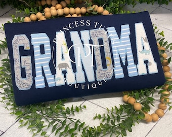 Grandma Keepsake Applique Crew Neck - Cozy Personalized Sweatshirt, made with the fabric from your child’s baby outfits, Great Gift Ideas