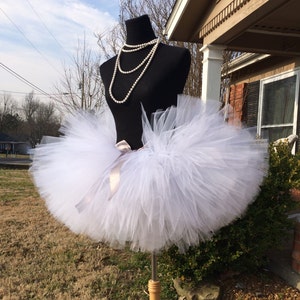 White Adult Tutu with silver accent ribbon, Adult Tutus, Tutus for Adults, Bachelorette tutus,  Bridal tutus for waist up to 34 1/2"