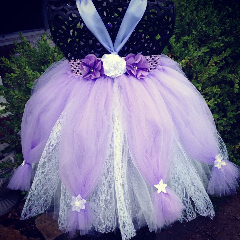Lavender /& White Princess CoutureGreat for Birthdays Flower Girl Tutu Dress Shabby Chic Wedding