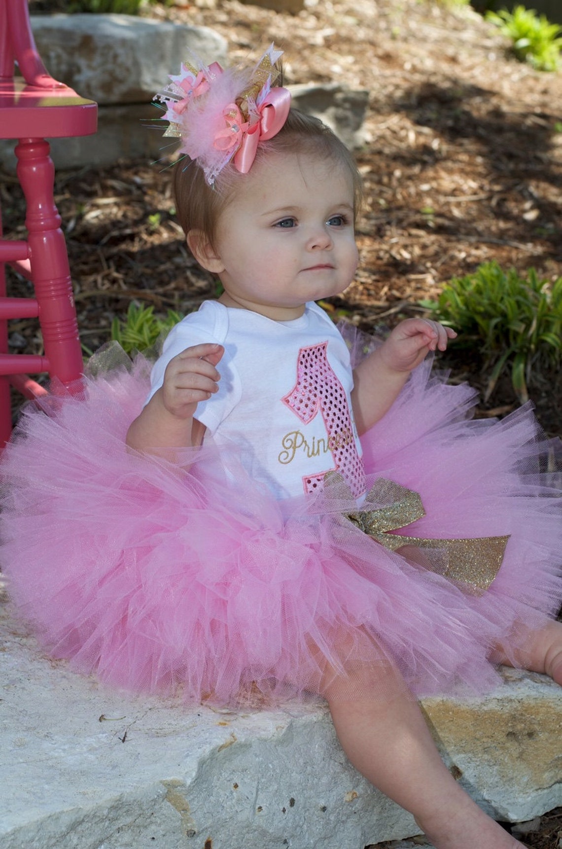 Pink Tutu With Gold Glitter Ribbon Pink and Gold Tutu 1st Etsy