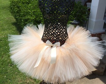 Ivory and Peach Adult Tutu, Bridal Tutu, Maternity Tutu, Adult Tutu Skirt, Adult Cake Smash Tutu, Bachelorette Tutus for waist up to 34 1/2"