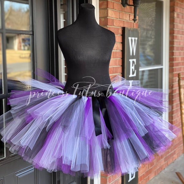 Black, purple and white Adult Tutu w/ black satin ribbon, Maternity Tutu, Adult Tutu Skirt, Adult Cake Smash Tutu, Bachelorette Tutus