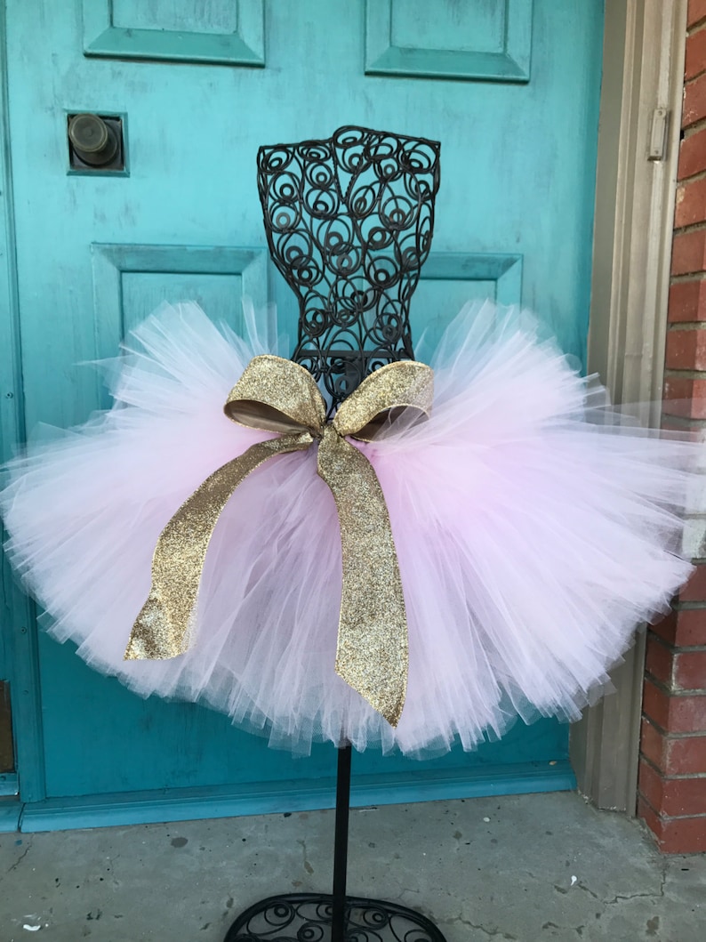 Light Pink tutu with gold glitter ribbon Birthday Tutus Child Etsy
