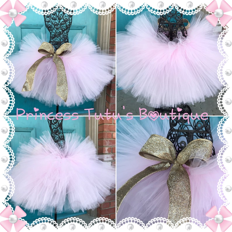 Light Pink tutu with gold glitter ribbon Birthday Tutus Child Etsy