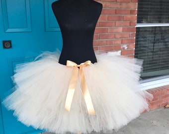 Solid Beige (Champagne) Adult Tutu for waist up to 34 1/2" great for adult cake smashes, Halloween, Birthdays, Dance and Bachelorette party