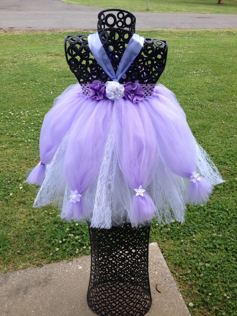 Lavender /& White Princess CoutureGreat for Birthdays Flower Girl Tutu Dress Shabby Chic Wedding