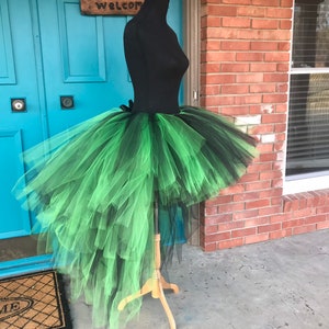 Adult Black and Green Bustle Style Tutu, Hi-Lo tutu