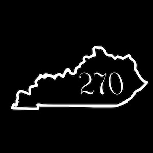 May include: White outline of the state of Kentucky on a black background. The number "270" is written in the center of the state outline. The design is simple and clean, suitable for various applications.