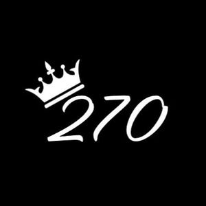 May include: White crown graphic above the number 270 in a cursive font, set against a black background. The crown has ornate details, and the numbers are clean and modern.