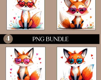 Woodland Fox Clipart Bundle • 4 Heart Glasses Designs • Digital Download