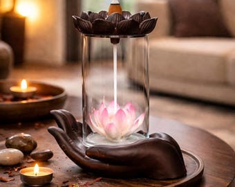 Quemador de incienso de reflujo artesanal con soporte de vidrio/cerámica para meditación, salón de té y decoración del hogar.