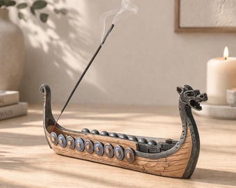 Brûle-encens bateau dragon viking – support drakkar nordique, décor en résine de la mythologie nordique