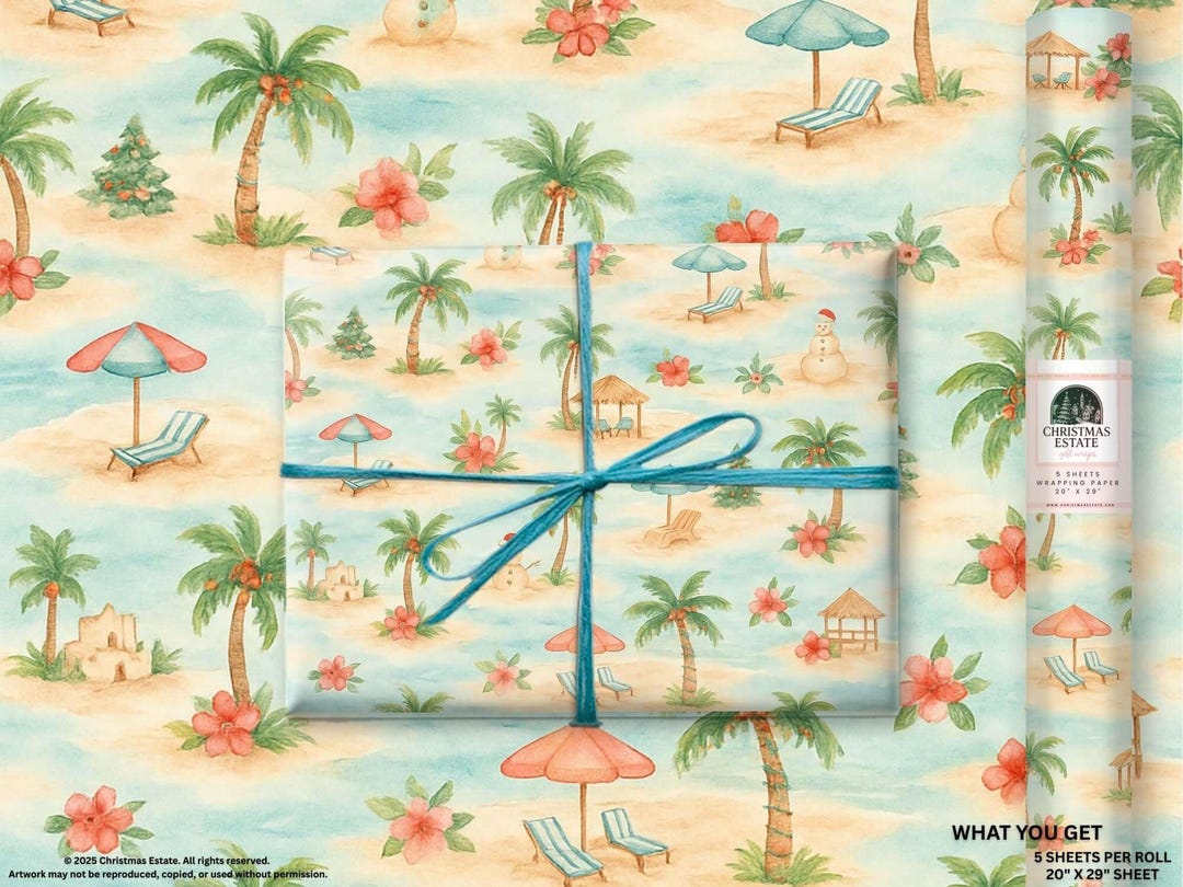Tropical Beach Christmas Wrapping Paper - Etsy