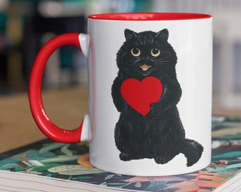 Louis Wain Cat Themed Gifts Whimisigoth Black Cat Mug Love Heart Home Sweet Home Valentine's Coffee Mug, 11oz