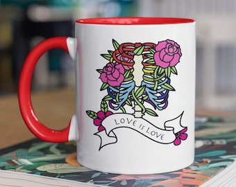 Whimisgoth Subtle Pride Rainbow Skeleton Love is Love Goth Romance Goblincore Color Accent Coffee Tea Mug 11oz