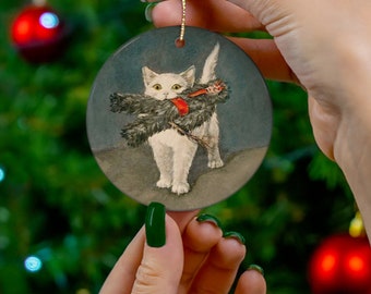 Cat With Krampus Ceramic Ornament: Winter Solstice Decor - Etsy