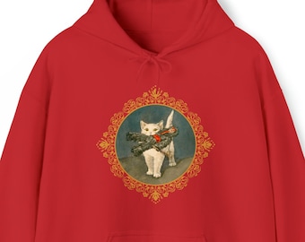 Saint Valentine Cartoon Hoodie Horror Valentine Cat with Krampus 1898 Unisex Heavy Blend Hooded Sweatshirt