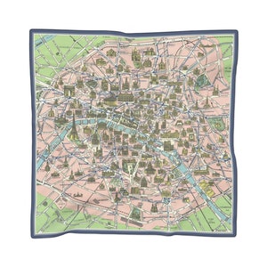 Bufanda de verano con estampado de mapa de París para viajes en el tiempo, bufanda ligera para mujer, guía de viaje de París, mapa Vintage