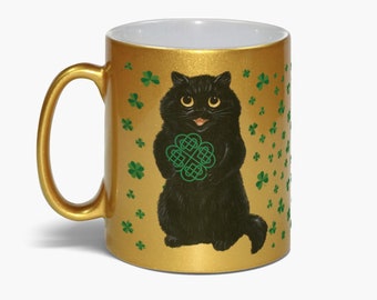 Louis Wain Cat Themed Gifts Celtic Love Knot Irish Pride Clover Dot Metallic Gold Glitter Pink Silver Coffee Mugs