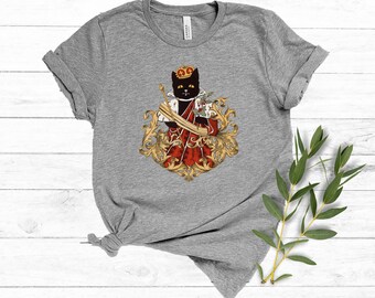 Royal Pet Portrait Cat Themed Gifts Winter Solstice The King of The Cats The Black Cat Unisex Jersey Short Sleeve Tee