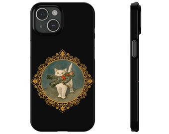 Cat Themed Gifts Krampus Doll White Cat Painting Cat with Krampus Slim iPhone Case