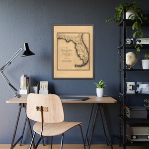 Kaart van Florida, tijdreizen, vintage kaart van Florida, ingelijste kunst aan de muur