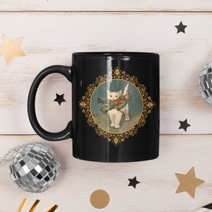 Horror Valentine Viking Decor Saint Valentine Cat Themed Gifts Funny Cat Mug Cat with Krampus 1898 11oz Black Mug image 5