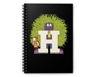 The Letter People H  Hand Drawn ABC Alphabet People School Nostalgia Psychedelia Black Spiral Notebook Ruled Lined 6 x 8 A5