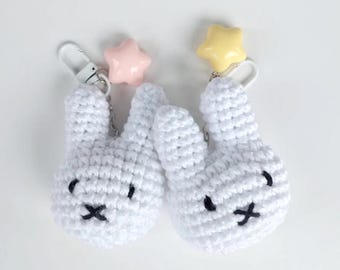 Miffy Bunny Crochet Charm – Handmade Plush Keychain with Star Accessory