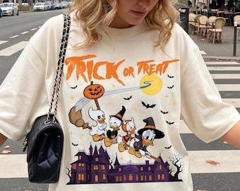 Retro Huey Dewy Louie Witch Halloween Shirt, Donald Duck Halloween Trick Or Treat Shirt, Disney Halloween Shirt, Disney Spooky Vibe