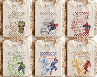 Retro Avengers Disney Marvel Shirt, Disney Marvel Shirt, Spiderman Iron Man Birthday Boy, Birthday Girl, Marvel Family Group Matching Tee. D