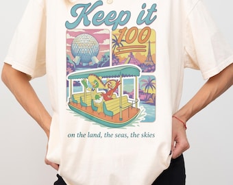 Vintage Epcot Keep It 100 On The Land The Seas The Skies Shirt, Epcot Tee, Disneyland Shirt, Magic Kingdom Tee, Disneyland Family Trip Shirt