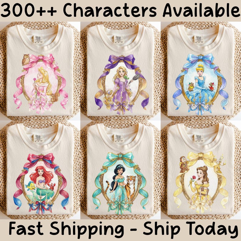 Coquette Bow Disney Princess Vintage Shirt, Belle Ariel Elsa Cinderella, Magic Kingdom Magical Castle Tee, Walt Disney World Trip Shirt image 1