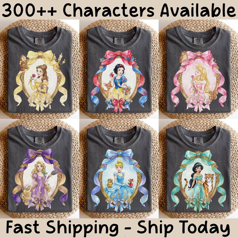 Coquette Bow Disney Princess Vintage Shirt, Belle Ariel Elsa Cinderella, Magic Kingdom Magical Castle Tee, Walt Disney World Trip Shirt image 2