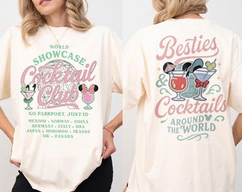 Vintage Disney Besties Cocktail Clubs Drink Around The World Shirt, Disney Epcot Drink Tour Tee, Disney Family Matching Trip 2026 Shirts