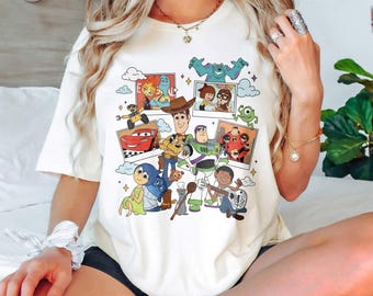 Retro Disney Pixar Characters Shirt, Toy Story Shirt, Disneyland Vacation Shirt, Disney Girl Trip, Up, Remy, Monster INC, Cars, Incredible