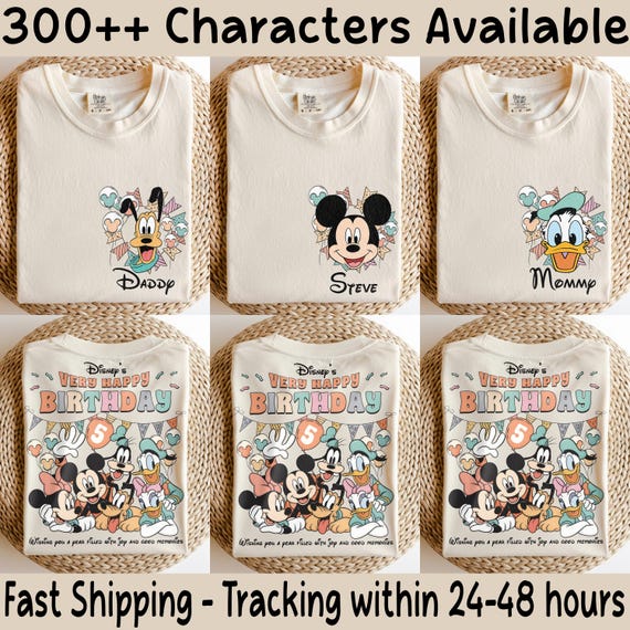 Personalized Very Happy Birthday Disney Crew Shirt, Disney All Characters Shirt, Disney Birthday Girl Boy Tee, Family Matching 2026 Shirts