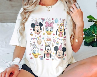 Vintage Mickey & Friends Signature Birthday Shirt, Disney Mickey Minnie Donald Pluto Birthday Present Gift Tee, Disneyland Family Trip Shirt