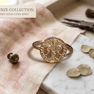 Florentijnse Fiorino ring, 925 zilver, verguld, verstelbaar, Renaissance