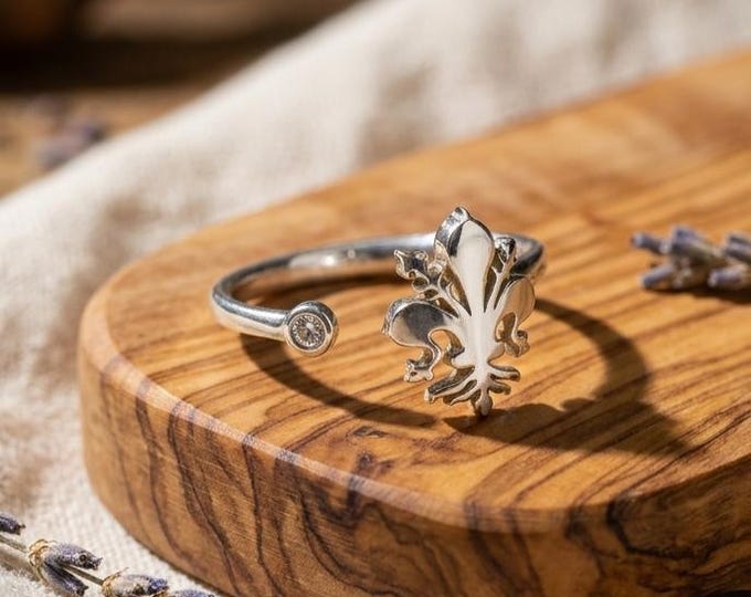 Featured listing image: Florentine Lily Ring in 925 Sterling Silver, Adjustable, Handmade in Florence
