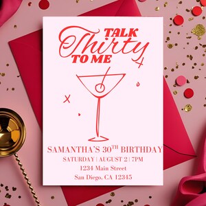 Dirty 30 Birthday Invitation: Pink Martini Party, Editable Canva Template (Digital Download)