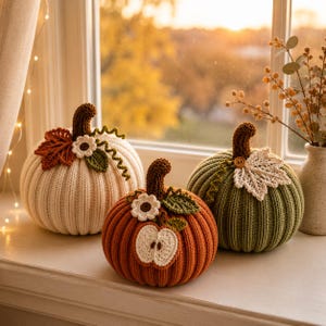 Virkade pumpamönster i PDF-format, 3 virkade pumpamönster, Amigurumi höstdekorationer, Ribbad pumpavirkmönster, Nybörjarvänligt